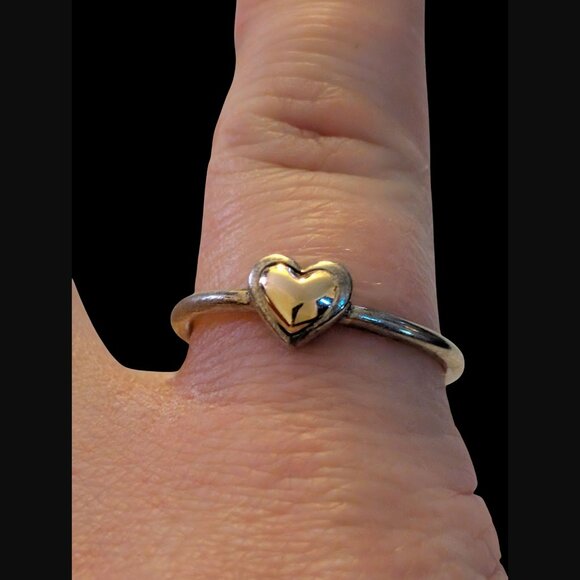 Pandora 14k S925 Sterling Silver Size 54 Golden Heart Two Tone Ring - Picture 2 of 16